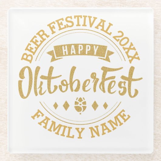 ハッピーオクトバーフェストモダンタイポグラフィビールフェスティバル ガラスコースター (正面)