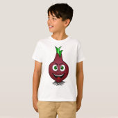 ハッピーオニオンビーガン野菜イラストレーション Tシャツ (正面フル)