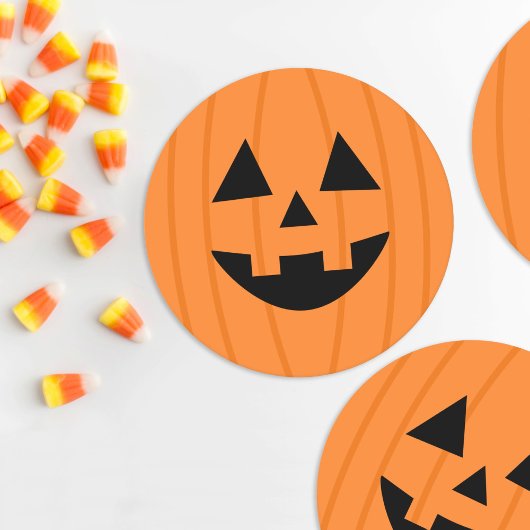 ハッピーオレンジカボチャスマイルハロウィン ラウンドペーパーコースター