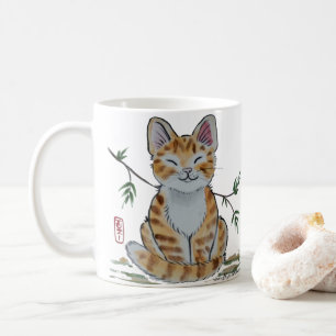 ハッピーオレンジタビーキャットウォーターカラーオリエンタルスタイル コーヒーマグカップ