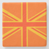ハッピーオレンジユニオンジャックブリティッシュ国旗スワッグ ストーンコースター (正面)