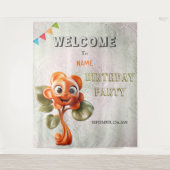 ハッピーオレンジ色の花誕生日パーティー背景 タペストリー (正面)