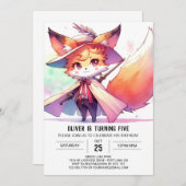 ハッピーオンラインキツネ誕生日 招待状 (正面/裏面)