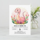 ハッピーオンラインボヘミアン恐竜ガール誕生日 招待状 (スタンド正面)