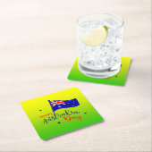 ハッピーオーストラリアデイフラッググリーン金ゴールド スクエアペーパーコースター (インサイチュ)