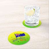 ハッピーオーストラリアデイフラッググリーン金ゴールド ラウンドペーパーコースター (インサイチュ)