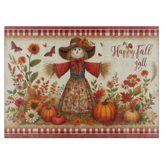 ハッピーオータム 皆さん かわいいかかしと秋の収穫 カッティングボード (正面)