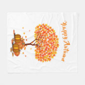 ハッピーオータム/秋ツリー葉ズコージー装飾 フリースブランケット (正面(横))