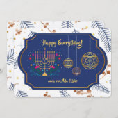 ハッピーオールブルーアンド金ゴールドホリデーカード シーズンカード (正面/裏面)