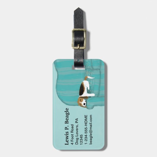ハッピーカウチビーグル |かわいいパーソナライズされた犬 ラゲッジタグ (正面縦)