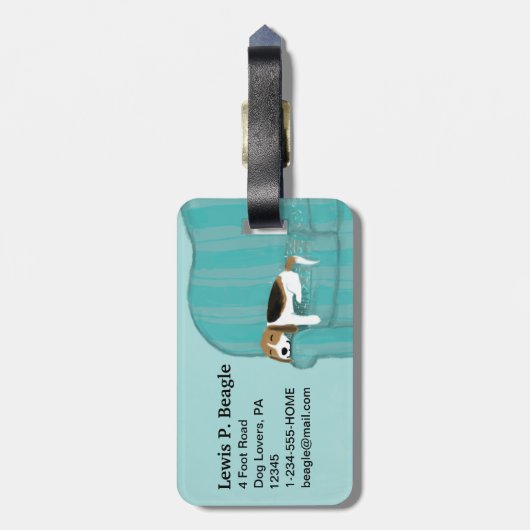 ハッピーカウチビーグル |かわいいパーソナライズされた犬 ラゲッジタグ (裏面縦)