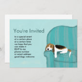 ハッピーカウチビーグル |かわいい眠り犬のペットパーティー 招待状 (正面/裏面)