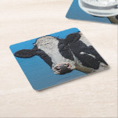 ハッピーカウーポートレート スクエアペーパーコースター (アングル)