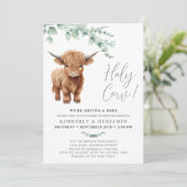 ハッピーカウ グリーン ハイランドカウ カップル ベビーシャワー 招待状 (スタンド正面)