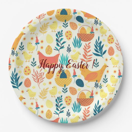 ハッピーカスタマイズイースターかわいいヴィンテージチキン ペーパープレート (正面)
