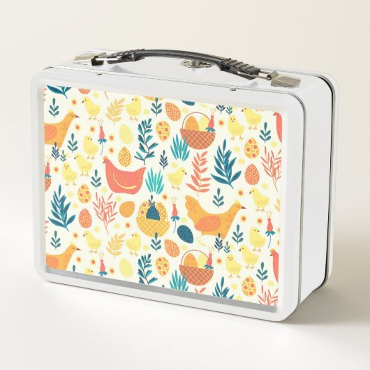 ハッピーカスタマイズイースターかわいいヴィンテージチキン メタルランチボックス (裏面)