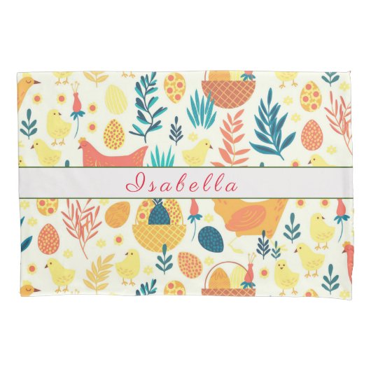 ハッピーカスタマイズイースターかわいいヴィンテージチキン 枕カバー (正面)