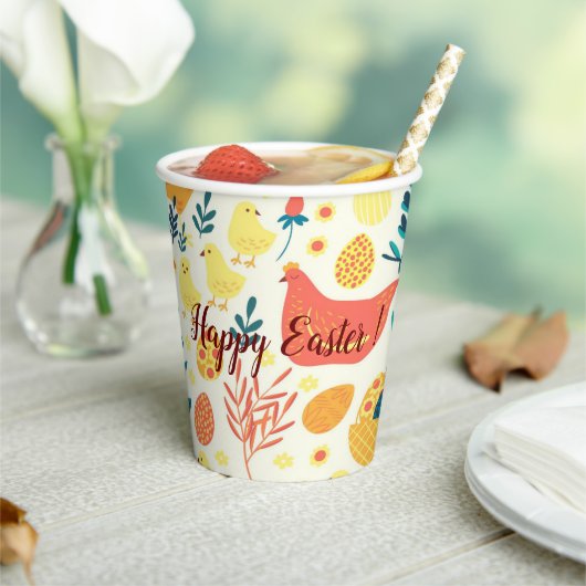 ハッピーカスタマイズイースターかわいいヴィンテージチキン 紙コップ (インサイチュ)