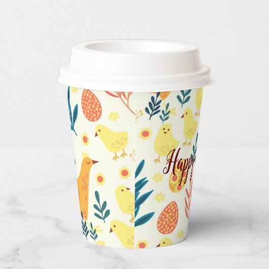 ハッピーカスタマイズイースターかわいいヴィンテージチキン 紙コップ (右)