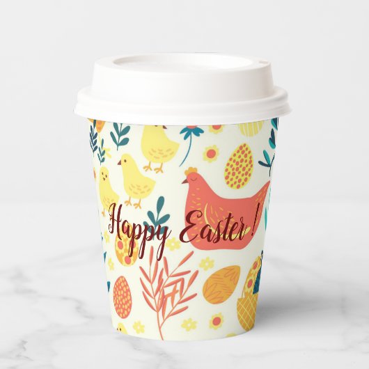 ハッピーカスタマイズイースターかわいいヴィンテージチキン 紙コップ (正面)