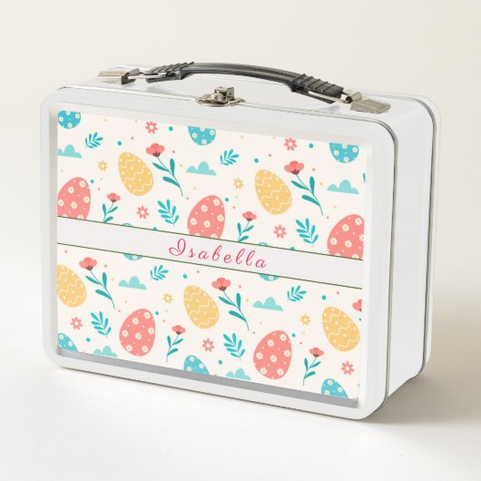 ハッピーカスタマイズイースターヴィンテージ赤卵フローラ メタルランチボックス (正面)
