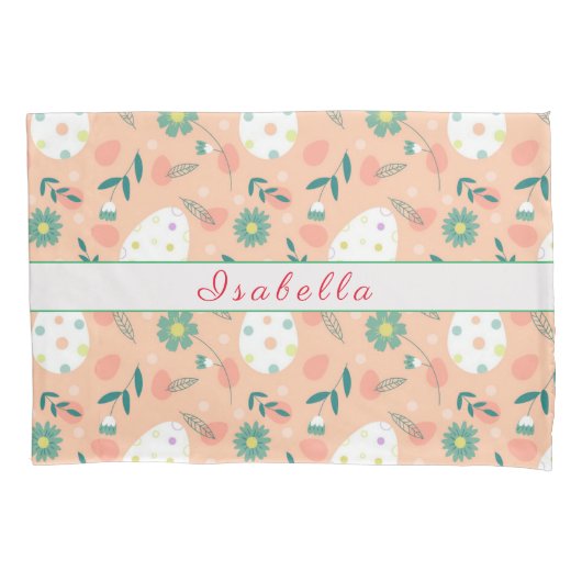 ハッピーカスタマイズオレンジのイースターエッグ 枕カバー (正面)