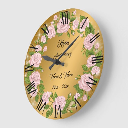 ハッピーカスタマイズゴールドローズアニバーサリー ラージ壁時計 (傾斜)