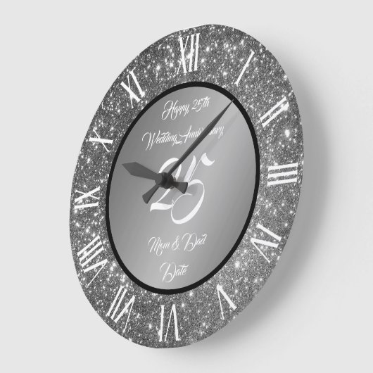 ハッピーカスタマイズシルバーグリッター25周年記念 ラージ壁時計 (傾斜)