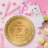 ハッピーカスタマイズスパークリー金ゴールド50周年 ペーパープレート (パーティー)