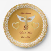 ハッピーカスタマイズ金ゴールドレース記念日 ペーパープレート (正面)