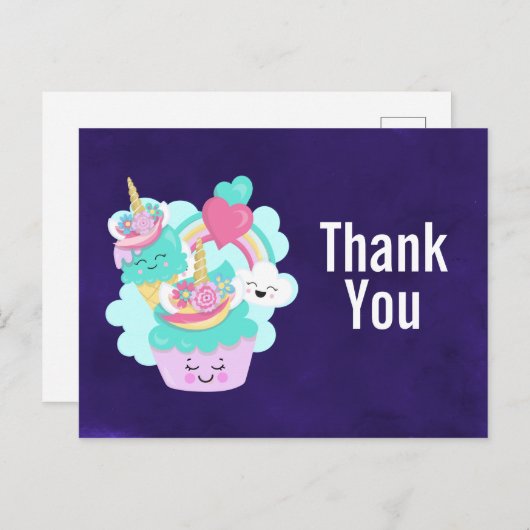 ハッピーカップケーキとアイスクリーム誕生日ありがとう ポストカード (正面/裏面)