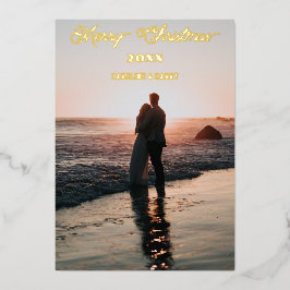 ハッピーカップルのメリークリスマスグリーティング 箔招待状