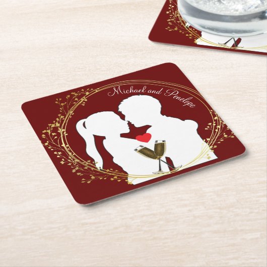 ハッピーカップルの優雅さに乾杯 スクエアペーパーコースター (アングル)