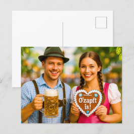 ハッピーカップルオクトーバーフェストお祝い シーズンポストカード