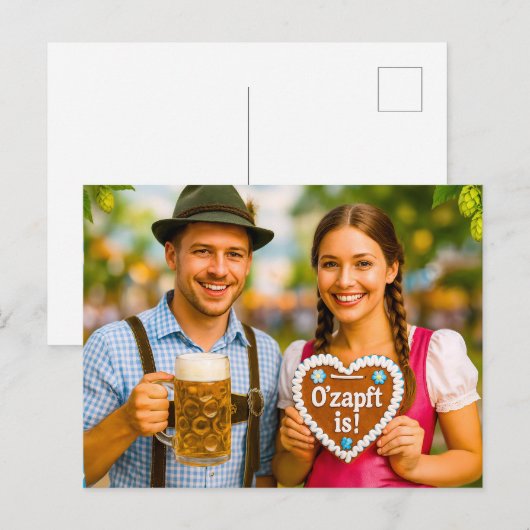 ハッピーカップルオクトーバーフェストお祝い シーズンポストカード (正面/裏面)