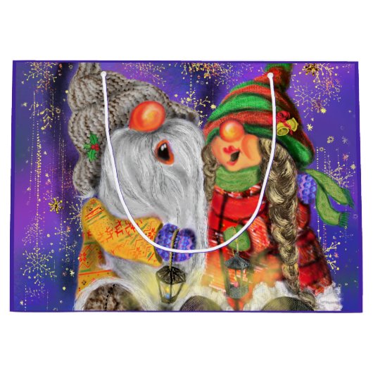 ハッピーカップルノームクリスマスギフトバッグ ラージペーパーバッグ (正面)