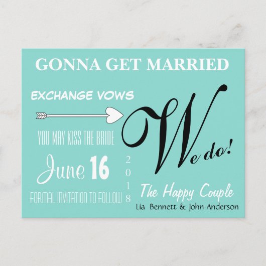 ハッピーカップル必見!「私たち、結婚するの!」の招待状を保存するポストカード 案内ポストカード (正面)