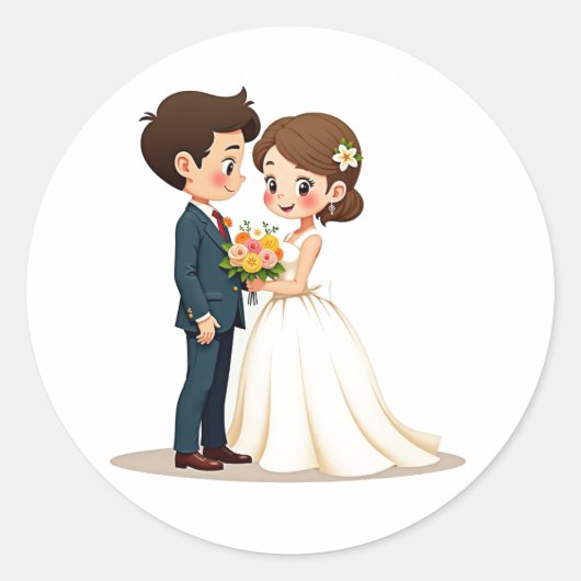 ハッピーカップル結婚ステッカー ラウンドシール (正面)