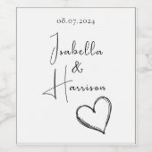 ハッピーカップル結婚ハートの白黒 ワインラベル (シングルラベル)