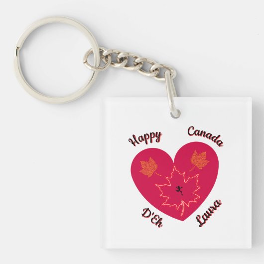 ハッピーカナダディエハート、カエル、メープル離れズ キーホルダー (正面)
