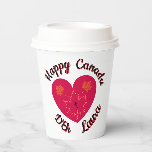ハッピーカナダディエハート、カエル、メープル離れズ 紙コップ (正面)