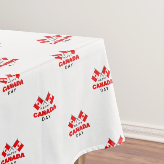 ハッピーカナダデイレッドホワイトカナダ国旗ラージ テーブルクロス (インサイチュ)