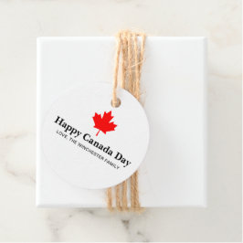 ハッピーカナダデイレッドメープルリーフとカスタム文字 フェイバータグ