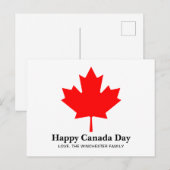 ハッピーカナダデーカスタム文字と赤いメープルリーフ ポストカード (正面/裏面)