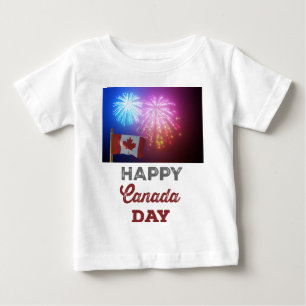 ハッピーカナダデー国旗と花火 ベビーTシャツ