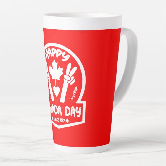 ハッピーカナダデー7月1日ラージコーヒーマグ カフェラテマグ (右アングル)