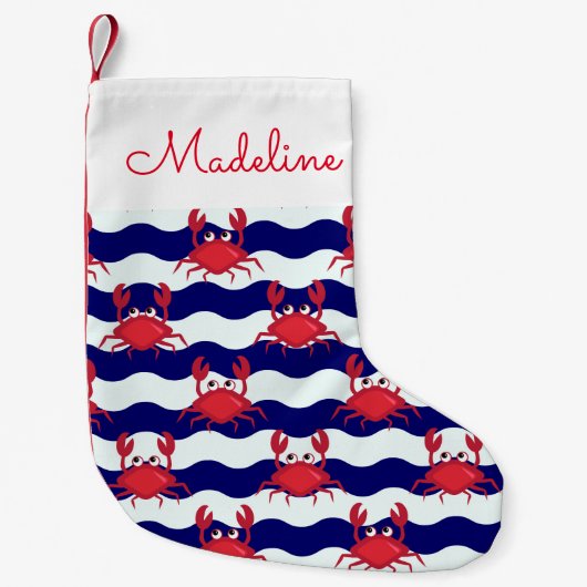 ハッピーカニのパターン|名前の追加 スモールクリスマスストッキング (正面)