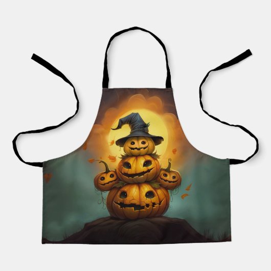 ハッピーカボチャのモンスターかわいいハロウィン エプロン (正面)