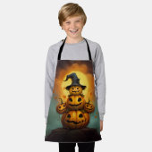 ハッピーカボチャのモンスターかわいいハロウィン エプロン (着用した状態)