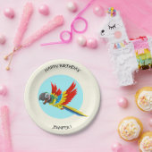 ハッピーカラフルのオウム漫画子供の誕生日名 ペーパープレート (パーティー)